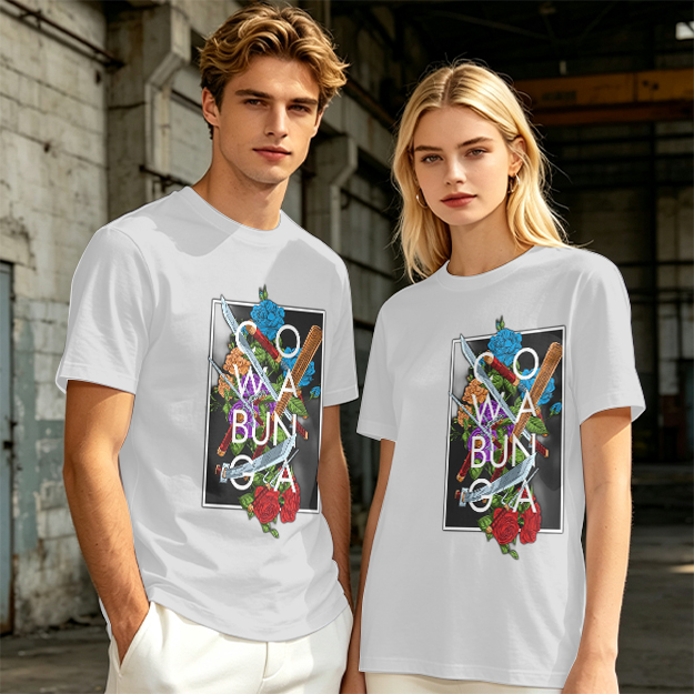 Olive Graphic T-Shirt with Cowabunga Floral Weapon Art