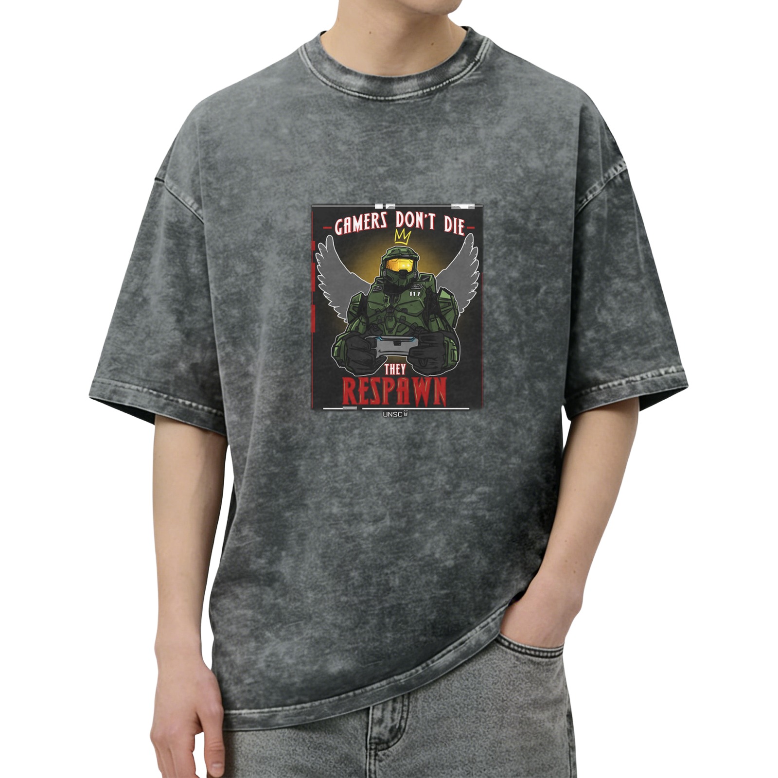 Gamers Don't Die They Respawn Master Chief Graphic T-Shirt