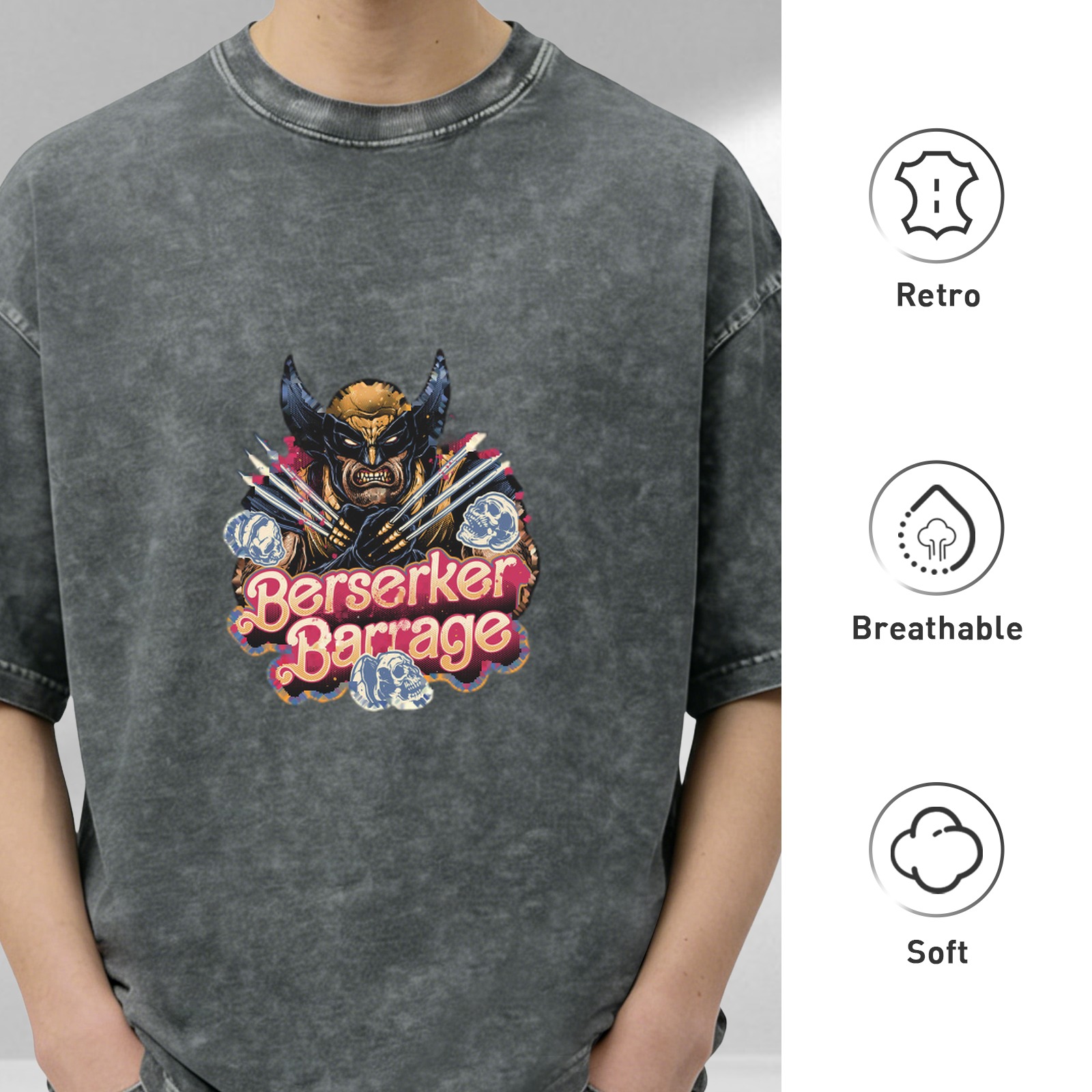 Wolverine Berserker Barrage Graphic Stonewashed Black T-Shirt
