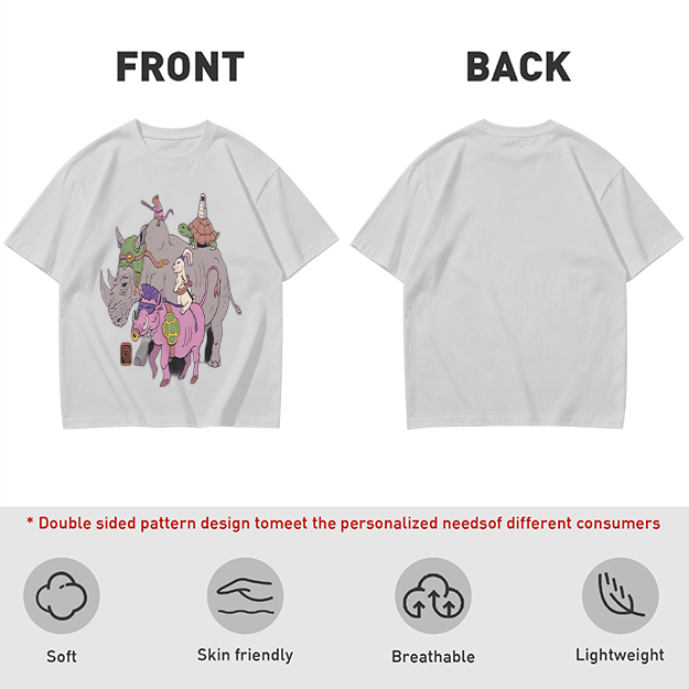 Olive T-Shirt With Whimsical Fantasy Animal Group Print