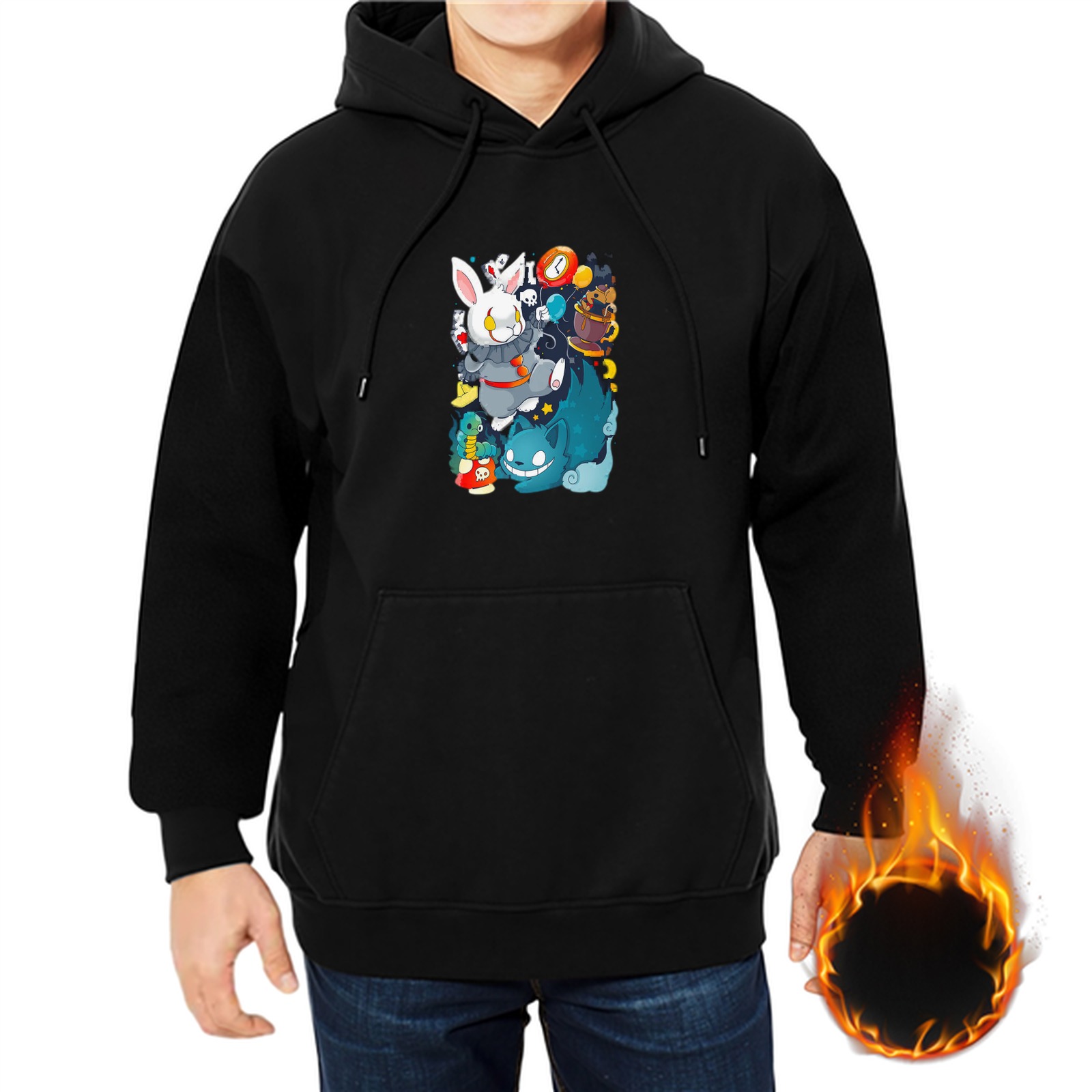 Black hoodie with whimsical fantasy creature graphic print