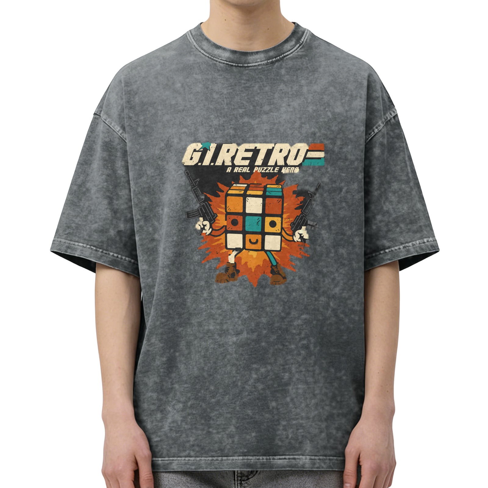 G.I. Retro Rubik's Cube Character Graphic T-Shirt