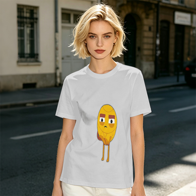 Olive T-Shirt With Sad Yellow Cartoon Character Print