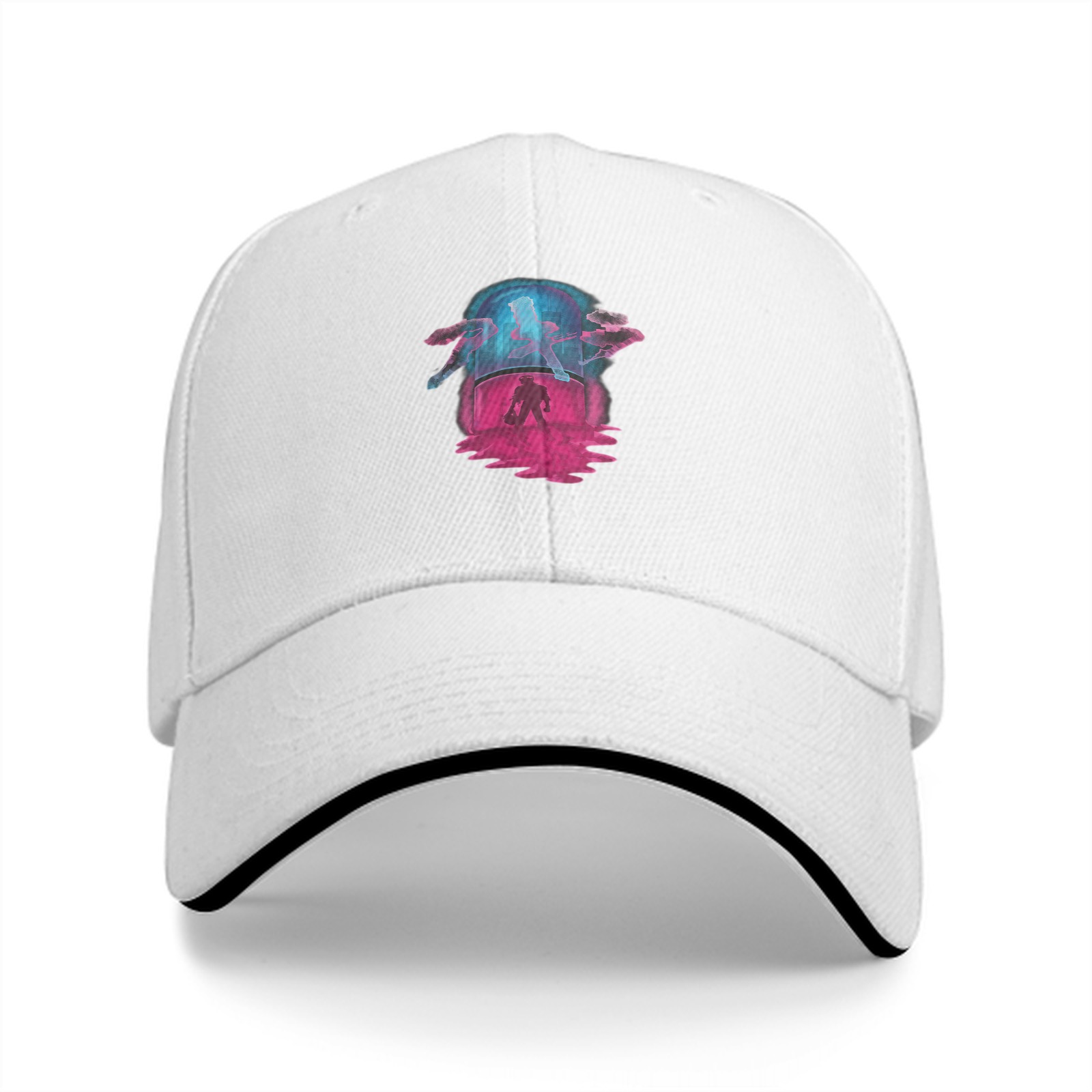 Black Baseball Cap With Neon Anime Style Graphic Print