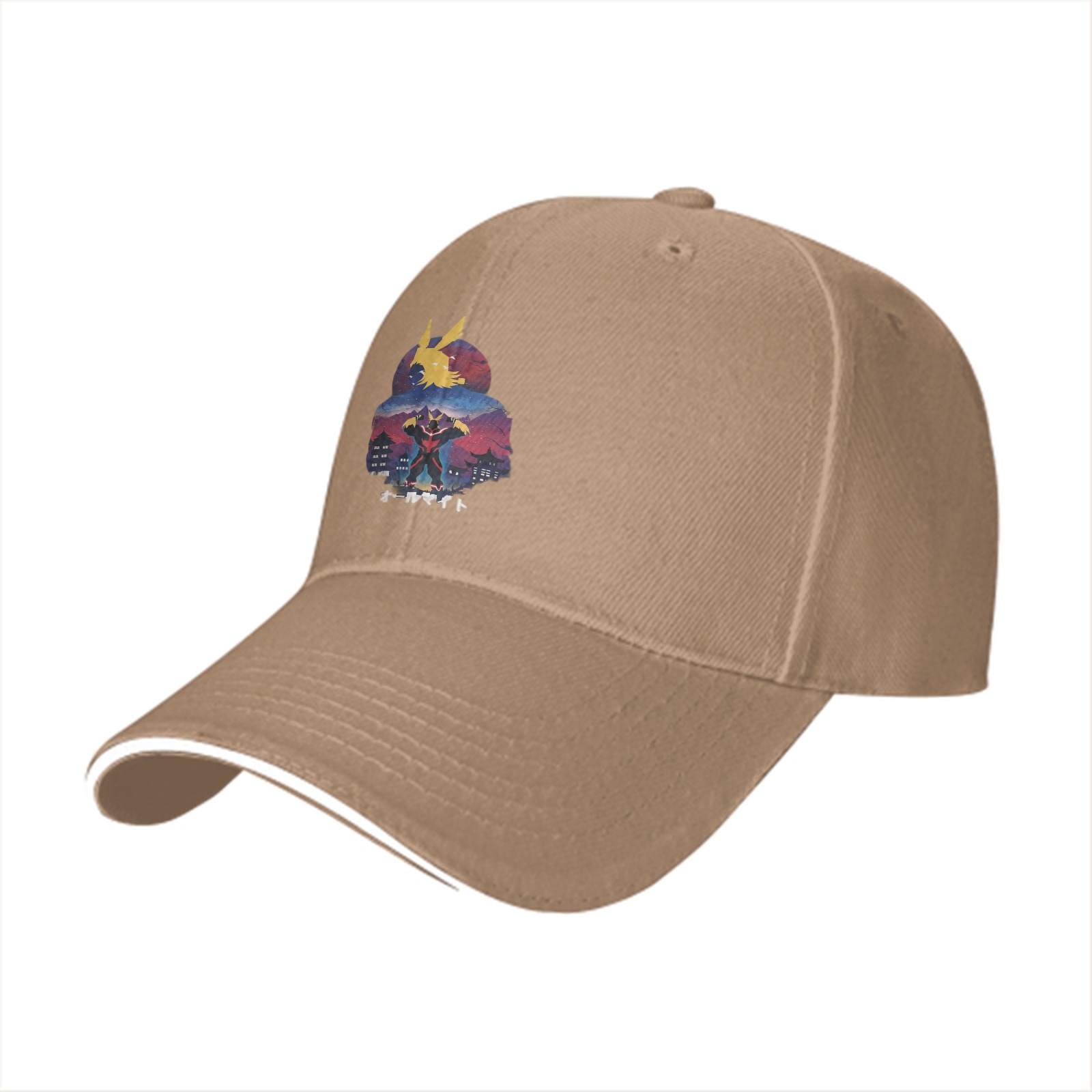 Black baseball cap with anime hero graphic print