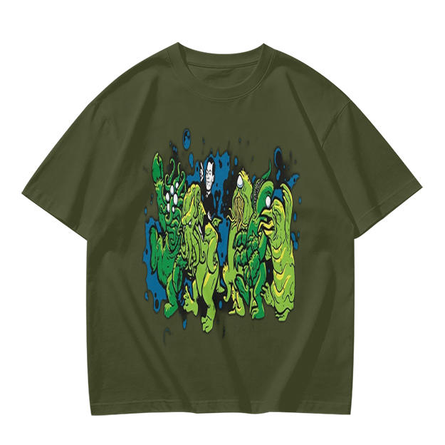 Olive Green T-Shirt With Abstract Green Monster Graphic Print