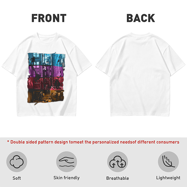 Olive T-Shirt With Vibrant Neon City Alley Graphic Print