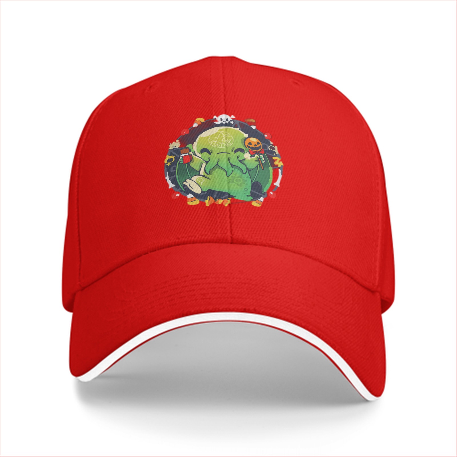 Black Baseball Cap With Cute Halloween Cthulhu Graphic Print