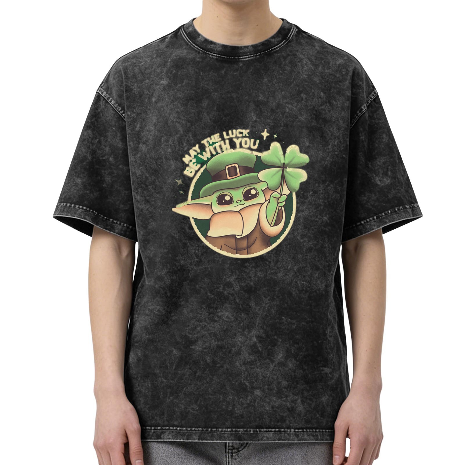 May The Luck Be With You Baby Alien Leprechaun Stonewashed T-Shirt