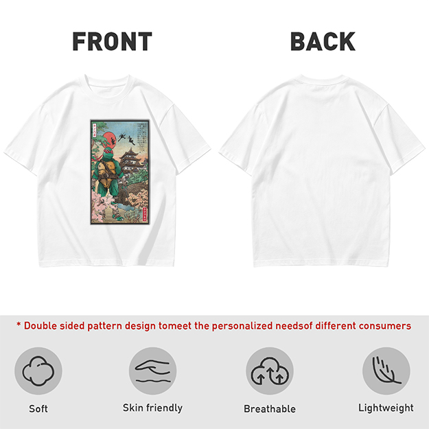 Olive T-Shirt with Ninja Turtle Ukiyo-e Style Art Print