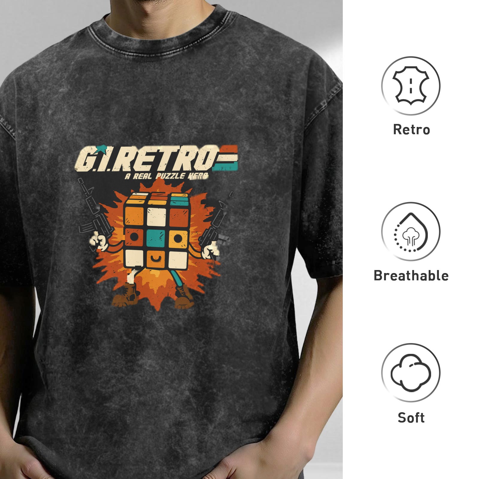 G.I. Retro Rubik's Cube Character Graphic T-Shirt