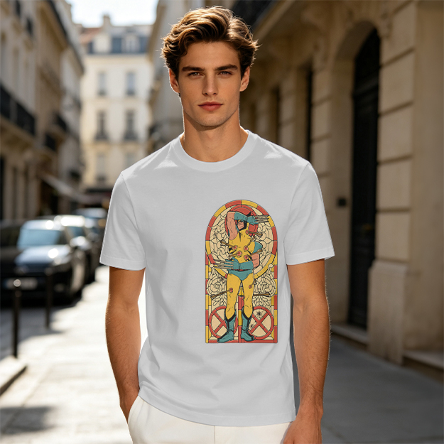 Olive T-shirt with Wolverine Stained Glass Style Print