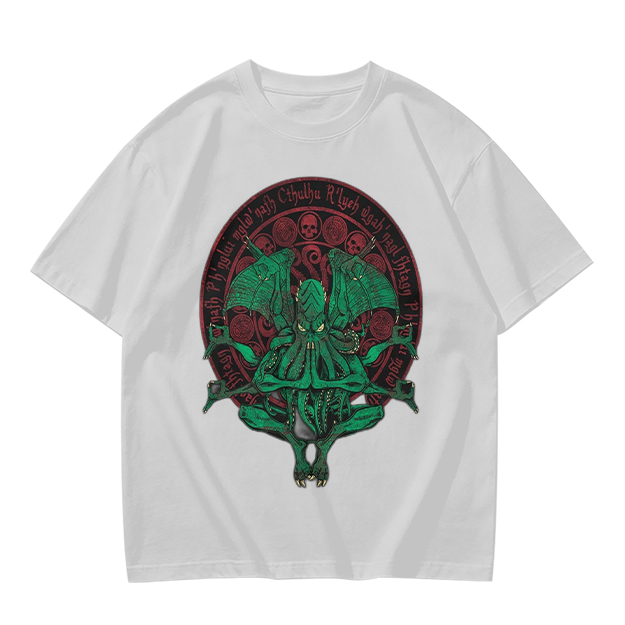 Olive Green Cthulhu Occult Seal Graphic T-Shirt