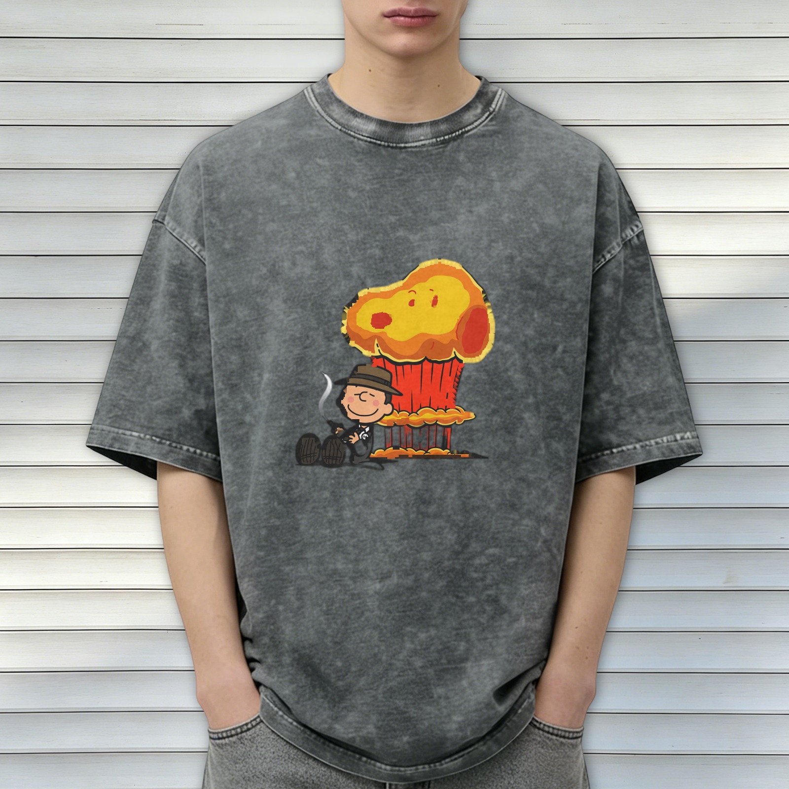 Charlie Brown Oppenheimer Mushroom Cloud Acid Wash T-Shirt