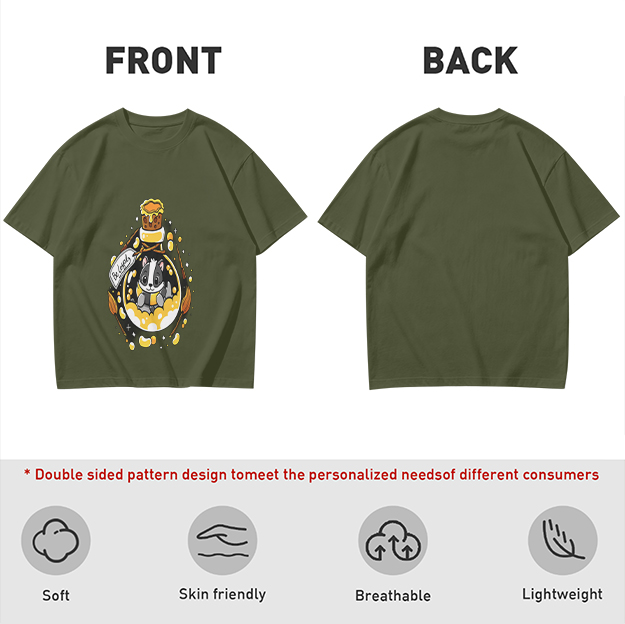 Olive T-Shirt With Cute Badger In Potion Bottle Graphic