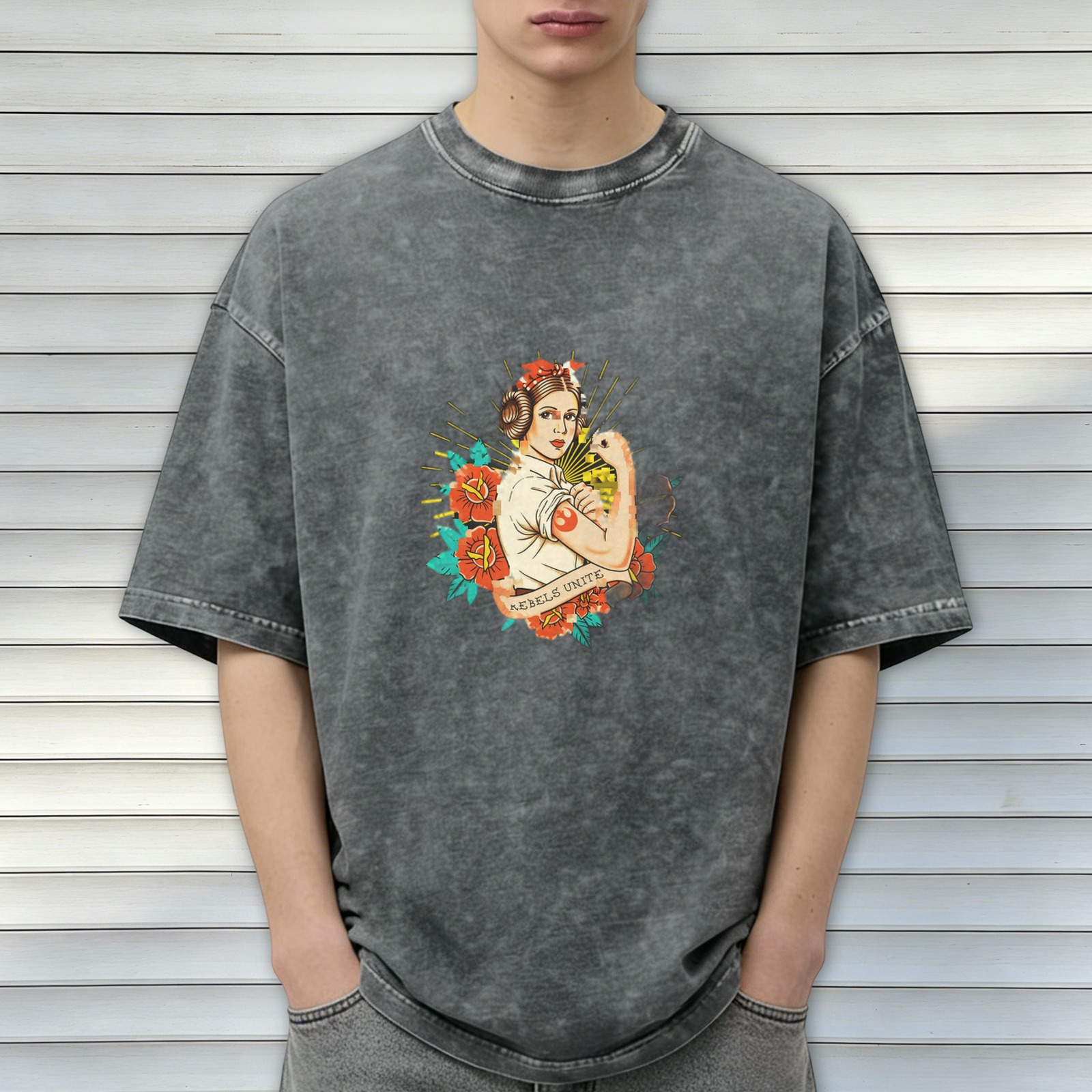 Star Wars Princess Leia Rebels Unite Graphic Acid Wash T-Shirt