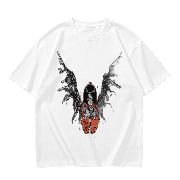 Olive T-shirt with Cybernetic Angel Graphic Print