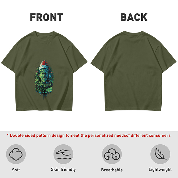 Olive T-Shirt With Scary Green Grinch Christmas Print