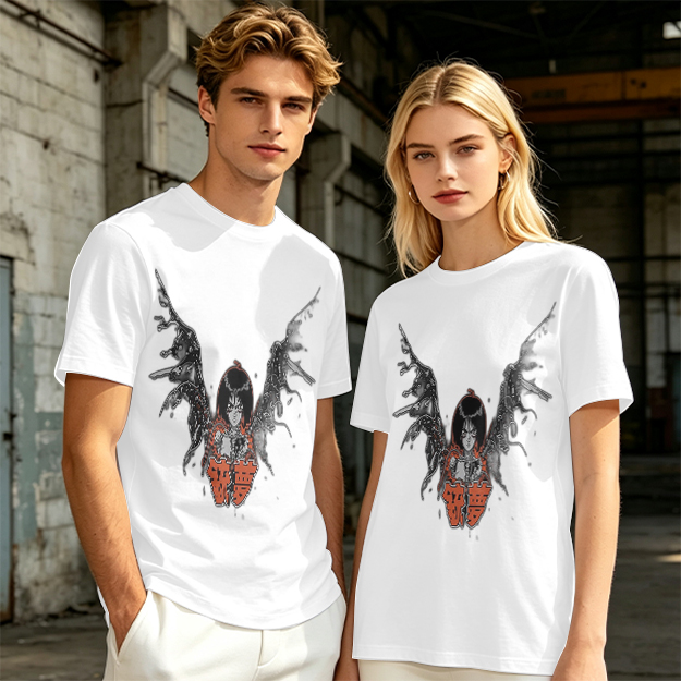 Olive T-shirt with Cybernetic Angel Graphic Print