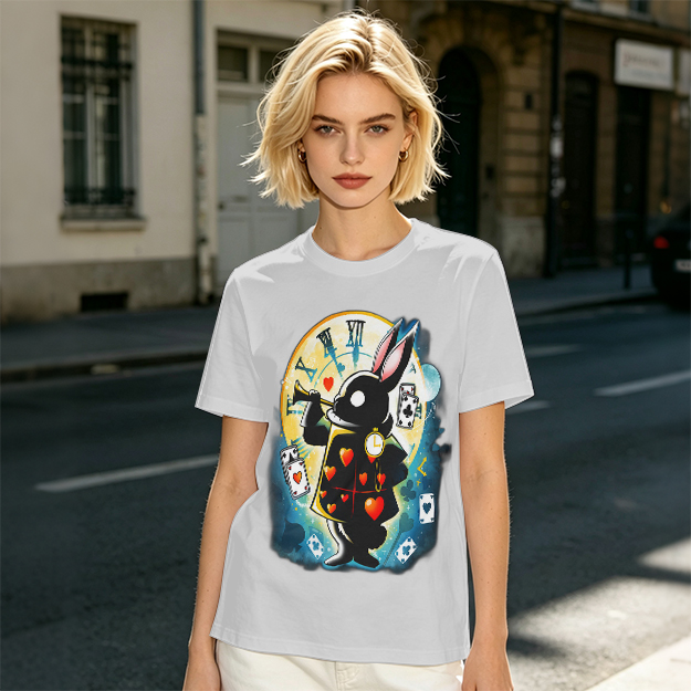 Olive T-Shirt With Alice In Wonderland White Rabbit Print