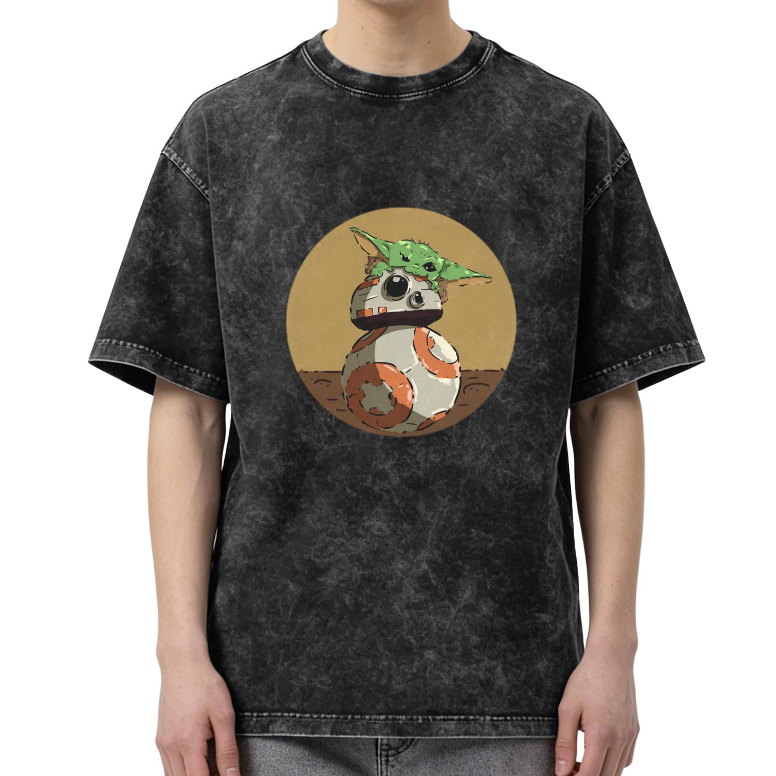Star Wars Baby Yoda and BB-8 Graphic Washed Black T-Shirt