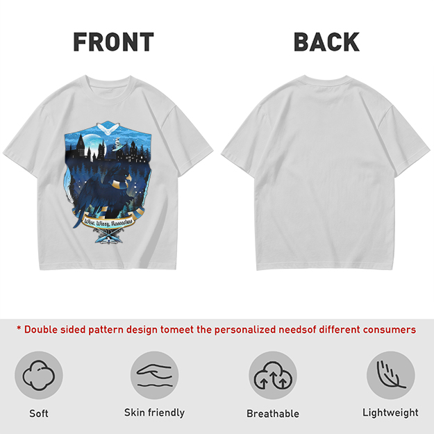 Olive t-shirt with Ravenclaw house crest night castle design