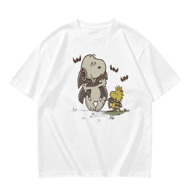 Olive T-shirt with Snoopy and Woodstock Graphic Print
