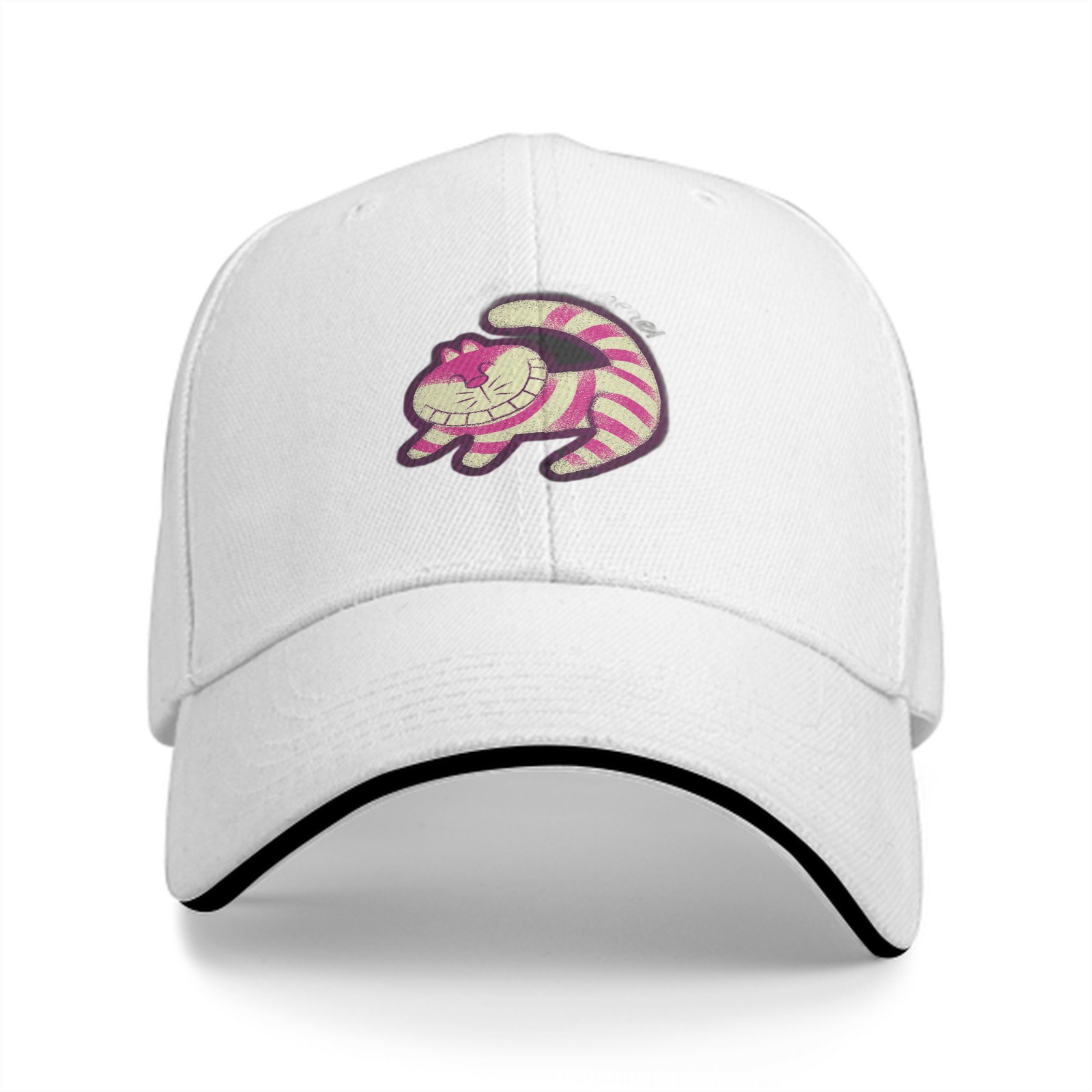 Black baseball cap with Cheshire Cat graphic print