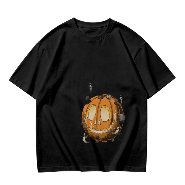 Olive Green T-Shirt With Spooky Halloween Pumpkin Ghost Print