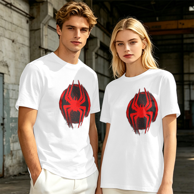 Olive T-Shirt with Red Spider Logo Graphic