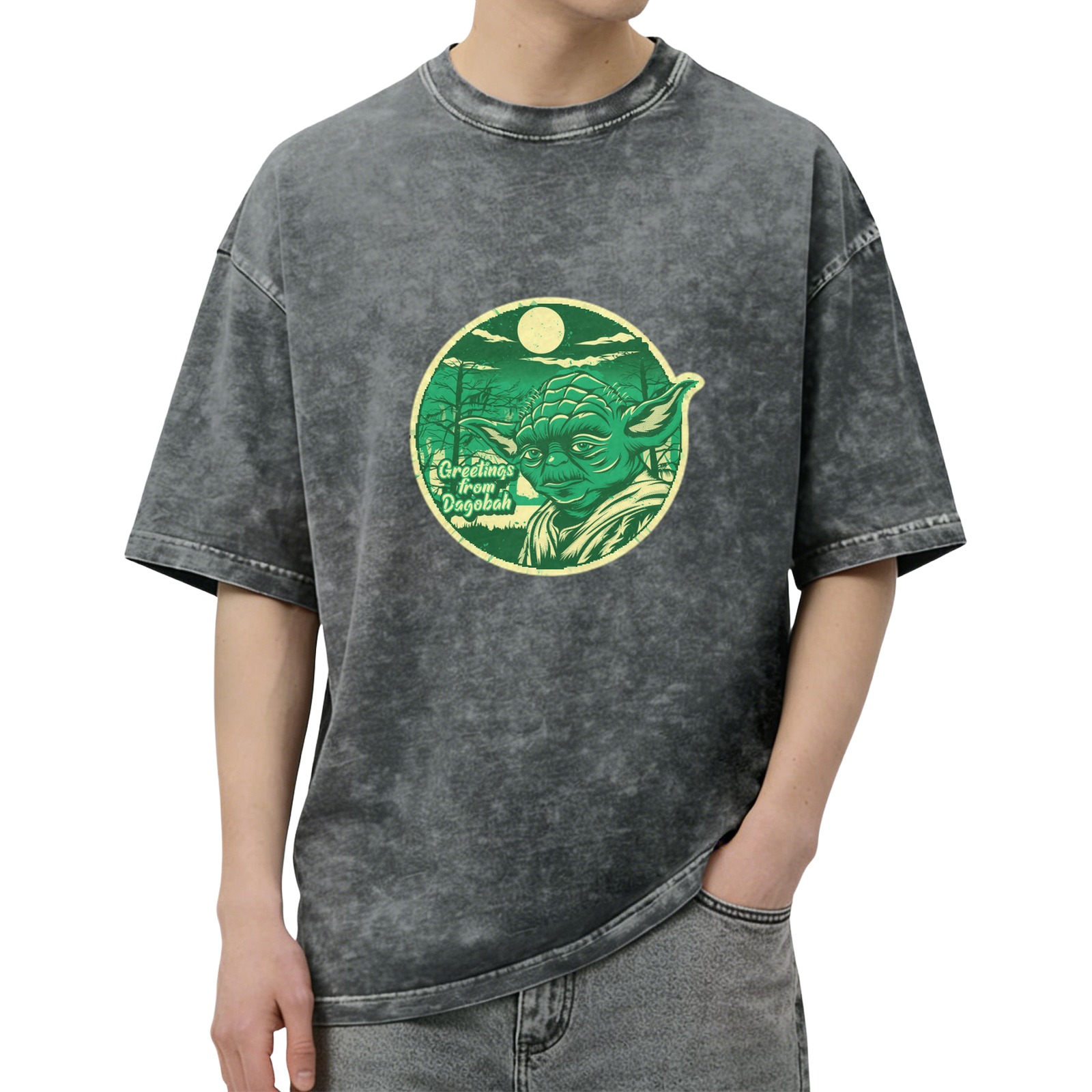 Greetings from Dagobah Yoda Graphic Stonewashed T-Shirt