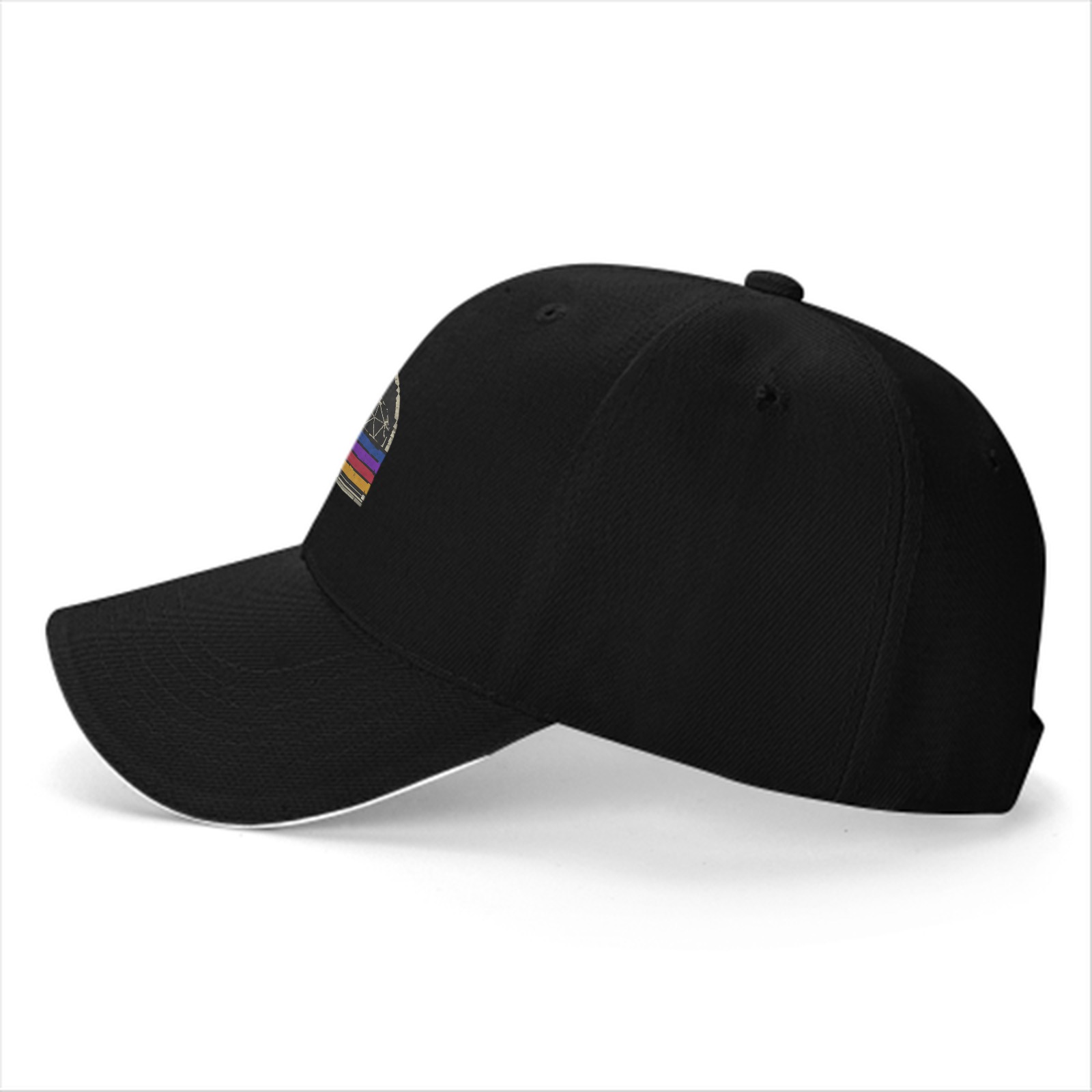 Black baseball cap with retro Erid Expedition Camp graphic