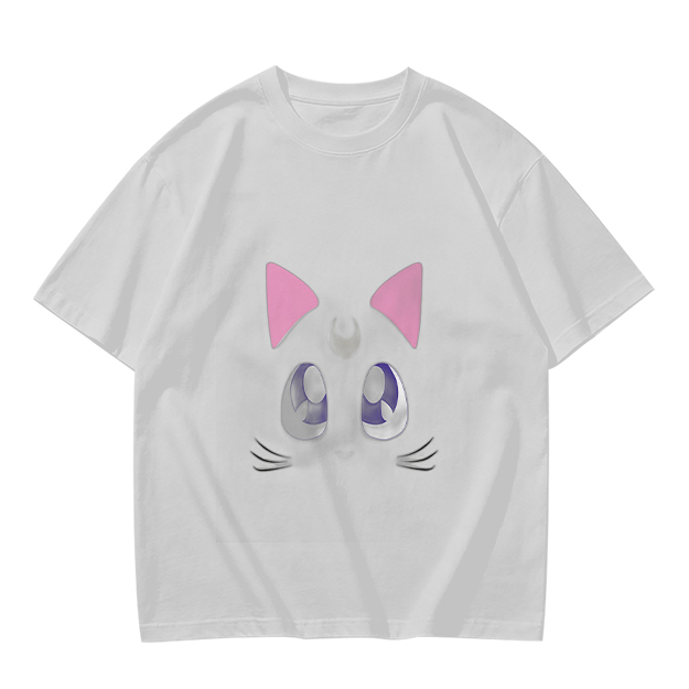 Olive Green T-Shirt With Cute Cat Face Graphic Print