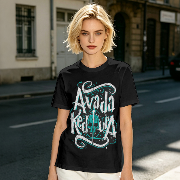 Olive T-Shirt With Avada Kedavra Dark Magic Skull Graphic