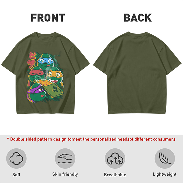 Olive T-Shirt Featuring Teenage Mutant Ninja Turtles With Pizza