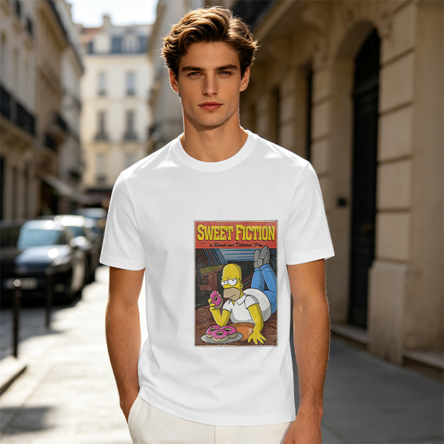 Olive T-Shirt with Homer Simpson Sweet Fiction Donut Print