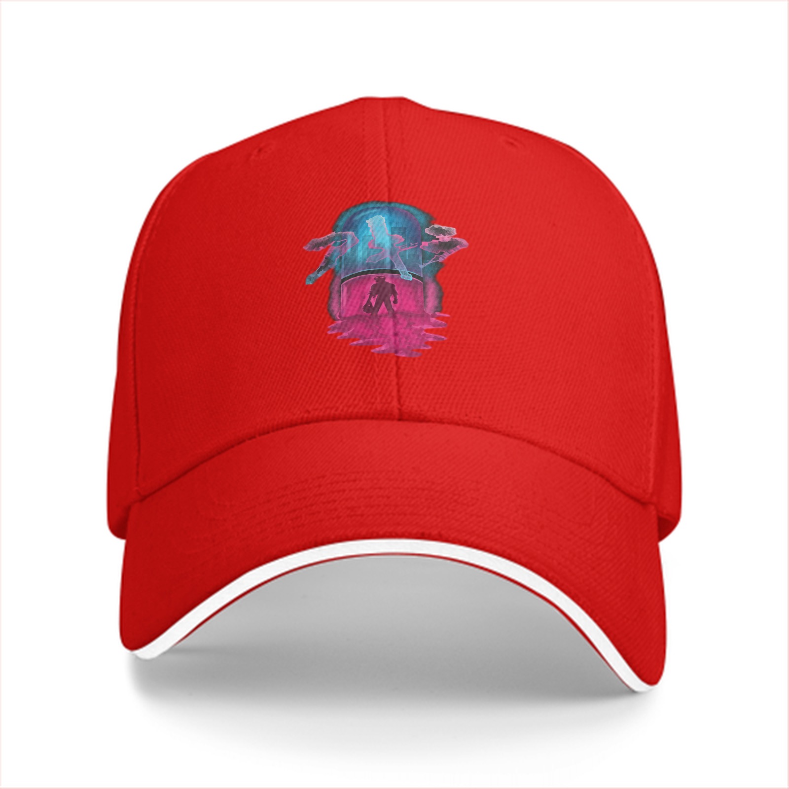 Black Baseball Cap With Neon Anime Style Graphic Print
