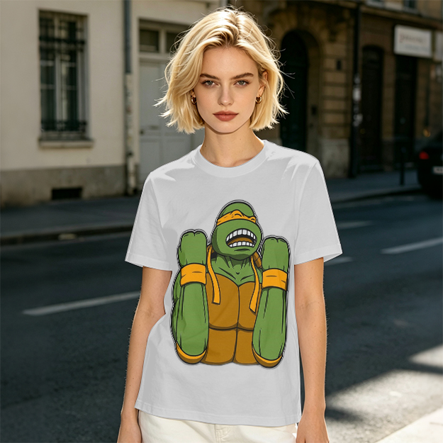 Olive Green T-Shirt With Michelangelo Ninja Turtle Graphic