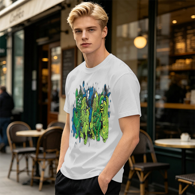 Olive Green T-Shirt With Abstract Green Monster Graphic Print