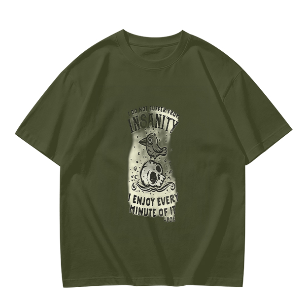 Olive Graphic T-Shirt With Insanity Skull Bird Print