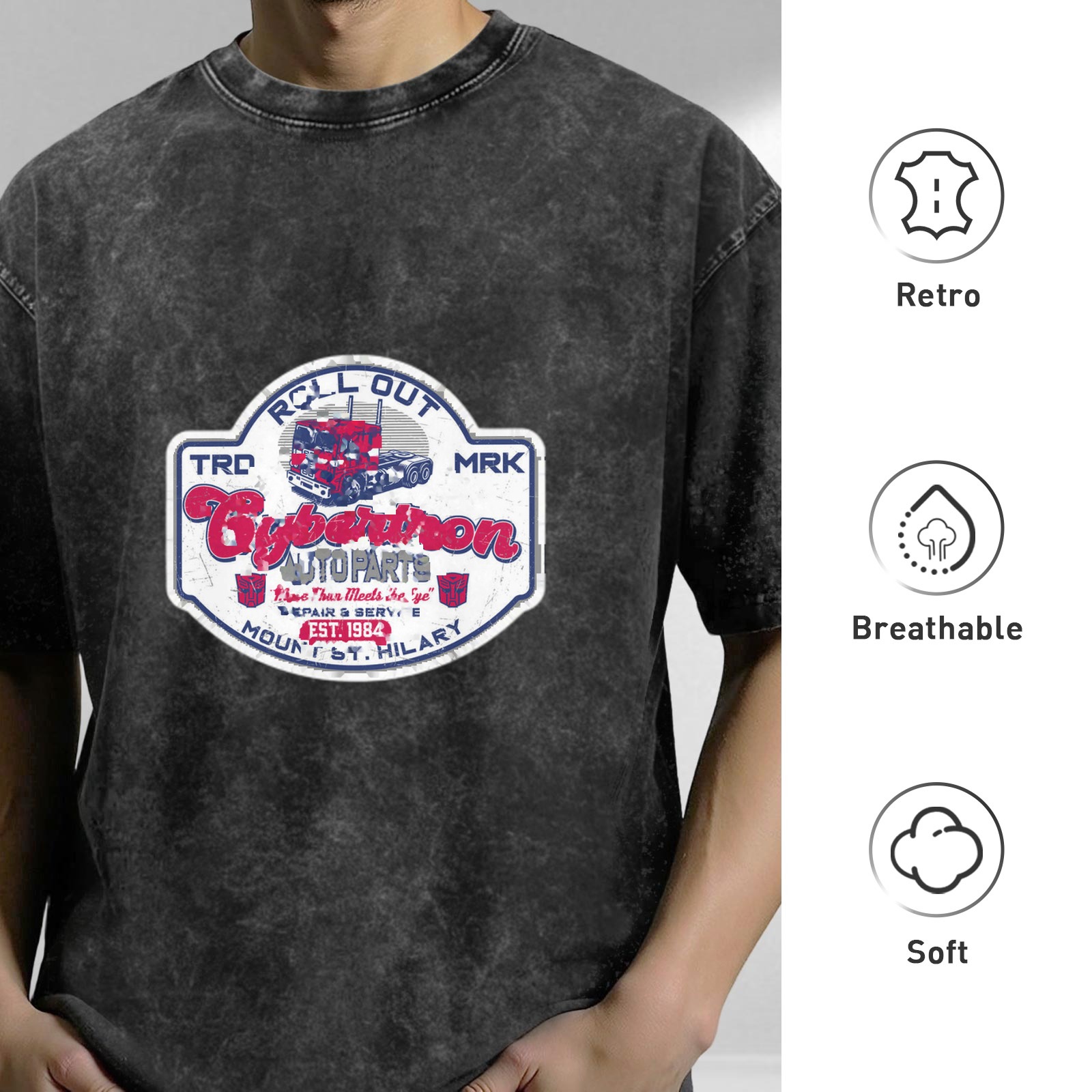 Cybertron Auto Parts Vintage Wash T-Shirt with Retro Graphic Design