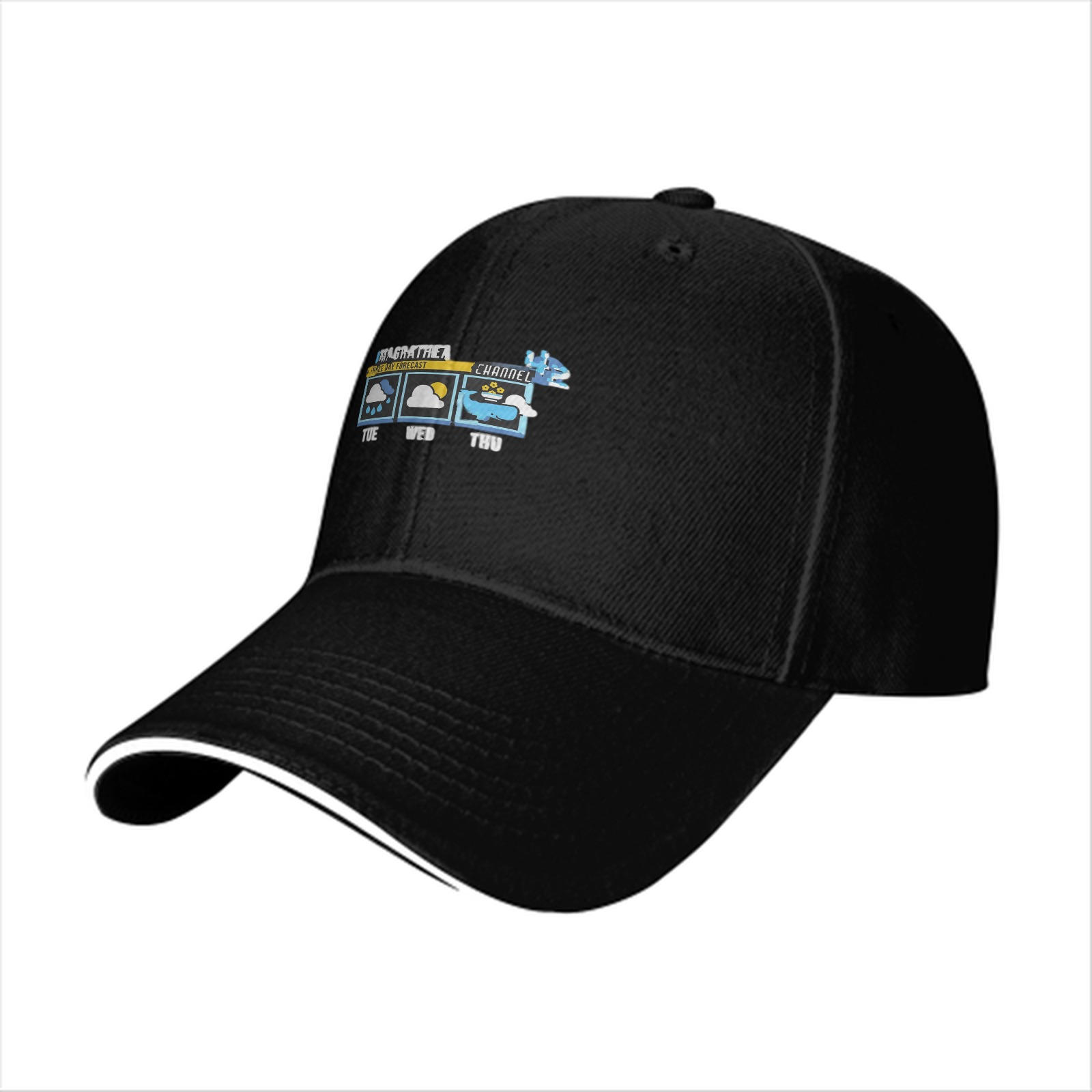 Black baseball cap with weather forecast graphic print