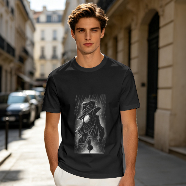 Olive T-Shirt with Noir Spider-Man in Rain Art Print