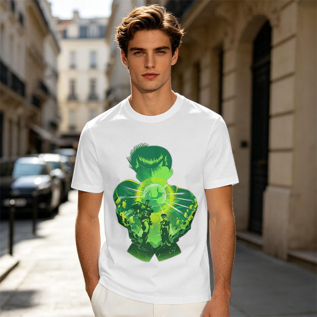 Anime Character Silhouette Glowing Green Graphic T-Shirt