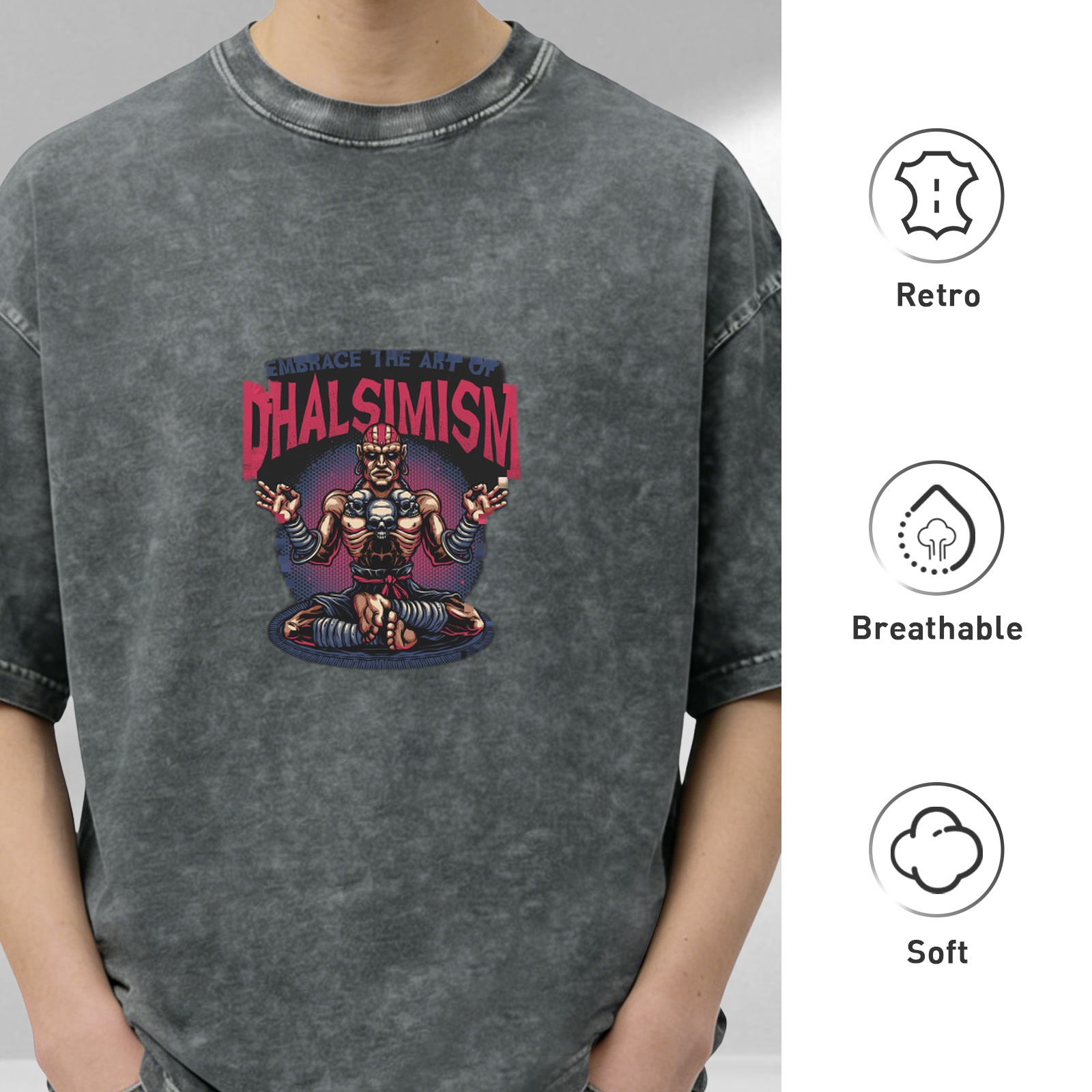 Vintage Dark Wash T-Shirt With Dhalsimism Graphic Design