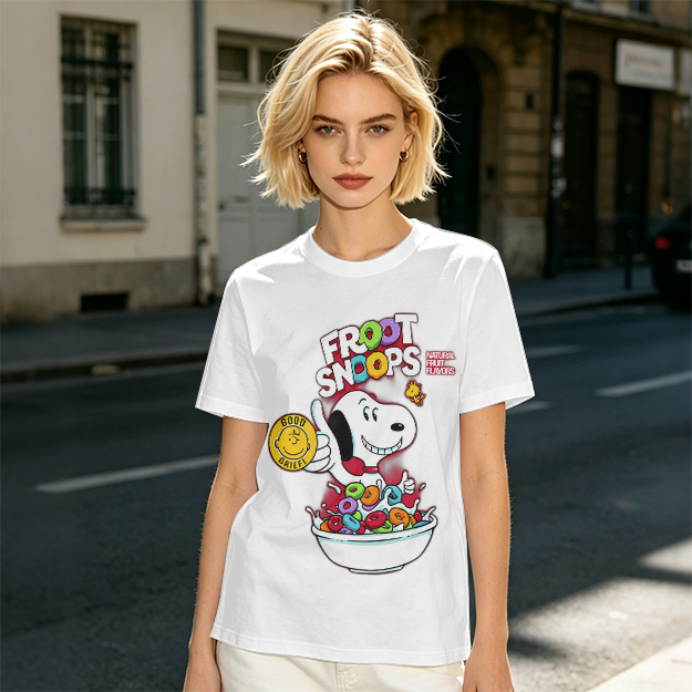 Olive T-Shirt with Snoopy Froot Snoops Cereal Bowl Graphic
