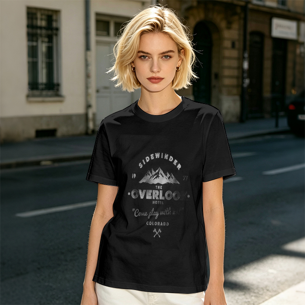 Olive t-shirt with Overlook Hotel mountain graphic print