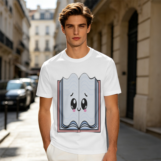 Olive T-Shirt With Cute Smiling Open Book Graphic Print
