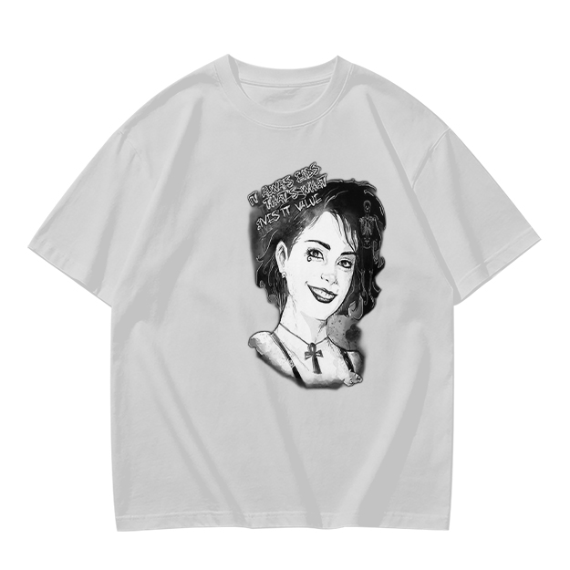 Olive T-Shirt with Black and White Portrait Print