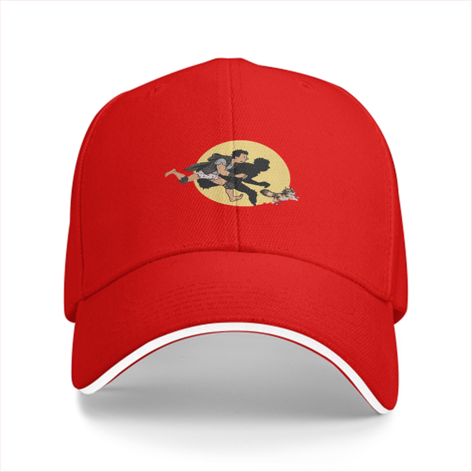 Black Baseball Cap With Running Figure And Raccoon Graphic